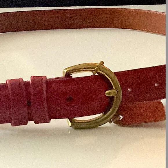Vintage Coach Leather Belt Brass Buckle Cherry Red Size L, 38 inches long - Picture 8 of 8